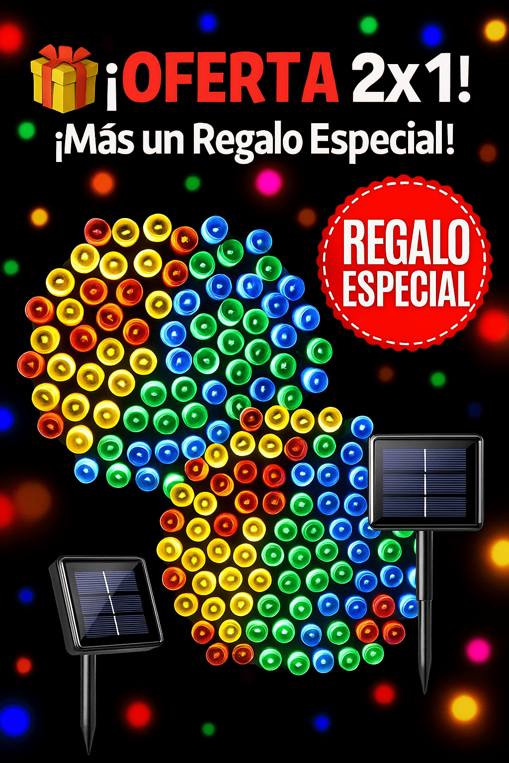🎄✨ ¡OFERTA BLACK FRIDAY! LLEVA 2x1 EN LUCES LED CON PANEL SOLAR 🎁