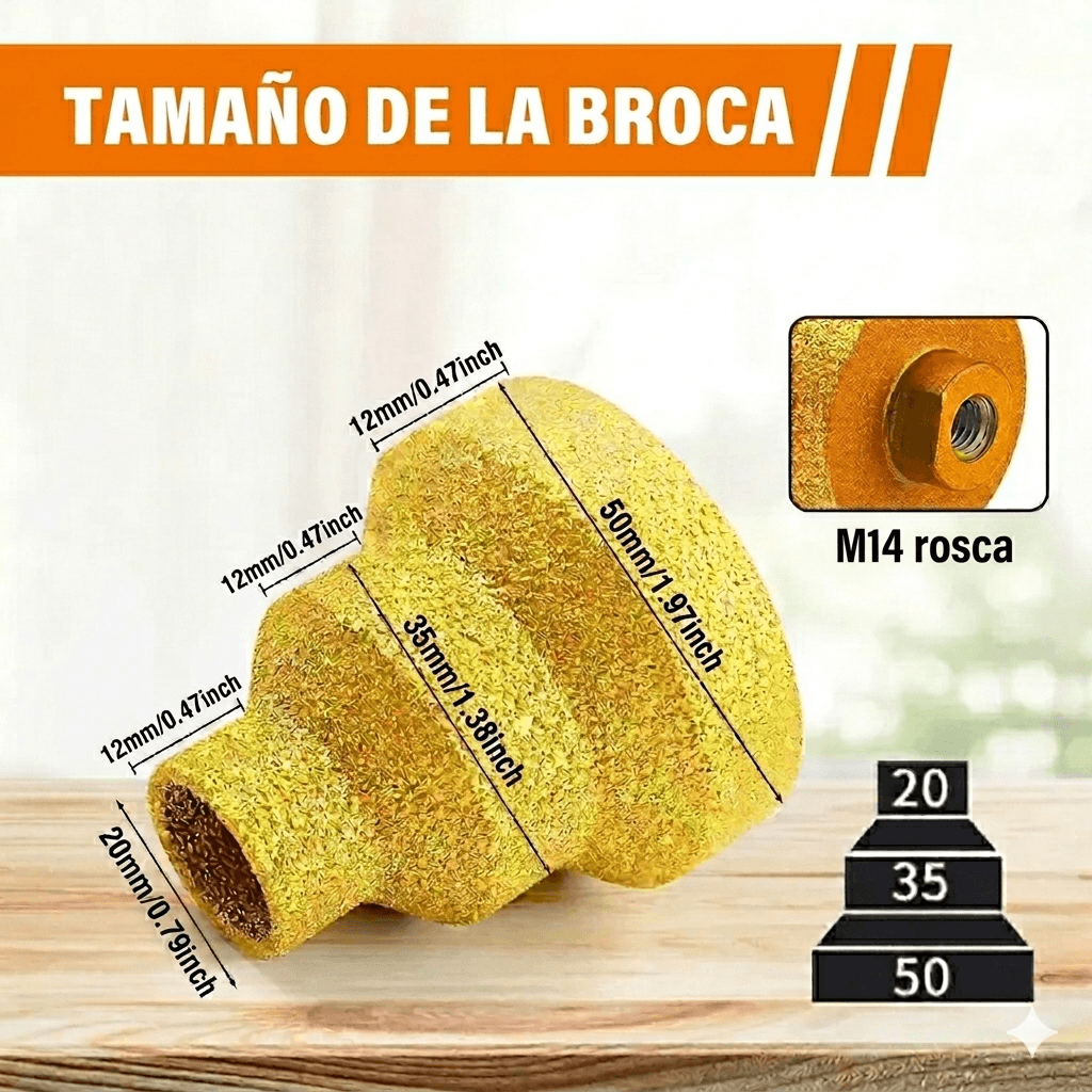 Broca Diamantada 3en1 - de 20, 35 y 50 mm perfora todos los materiales