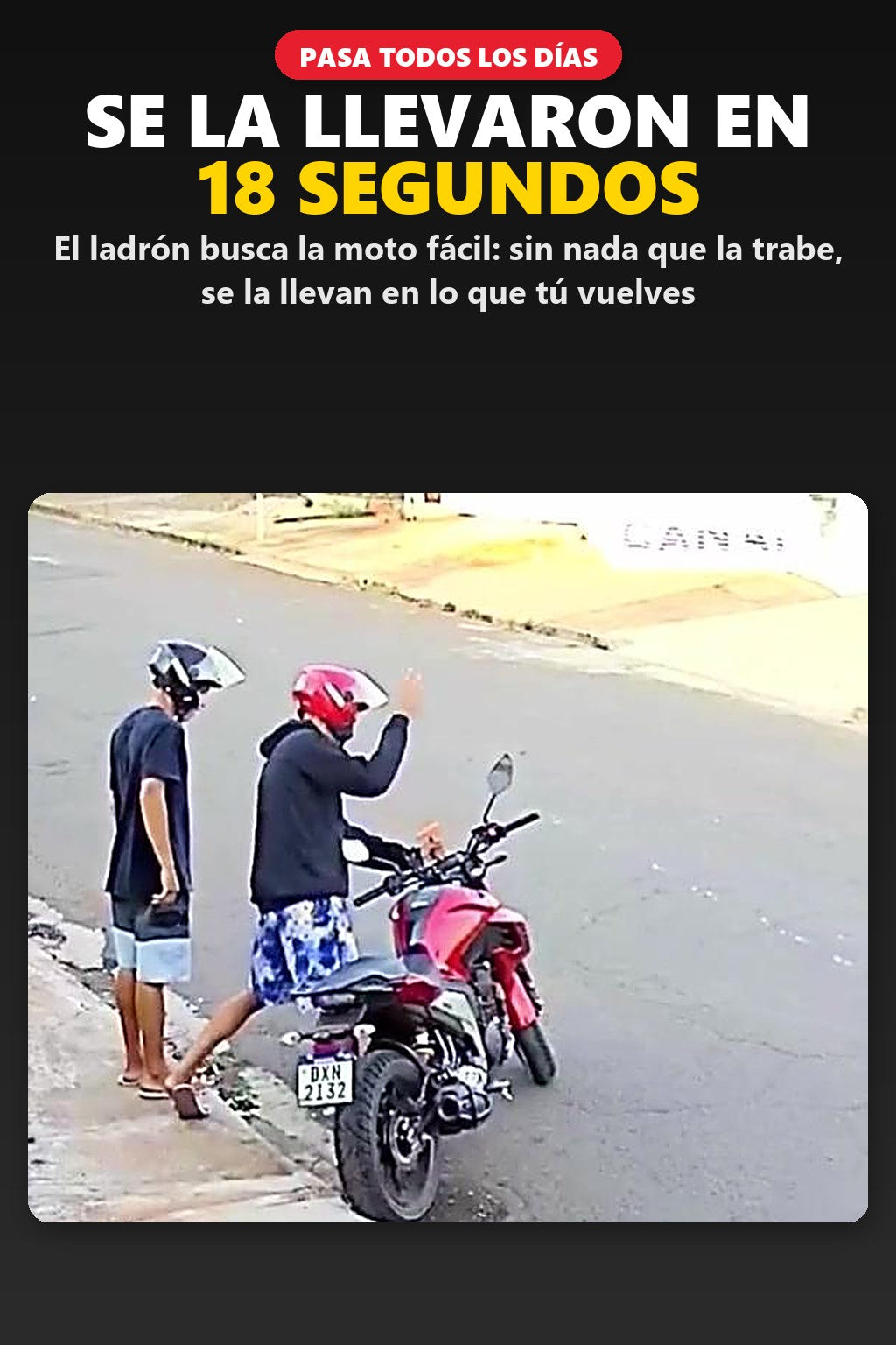 Se llevaron una moto parqueada en 18 segundos
