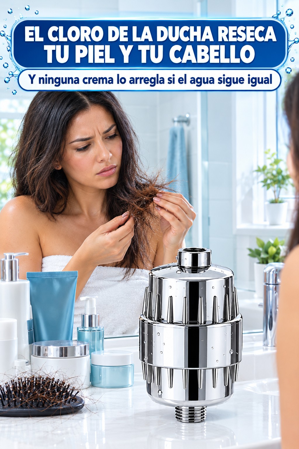 El cloro de la ducha reseca la piel y el cabello