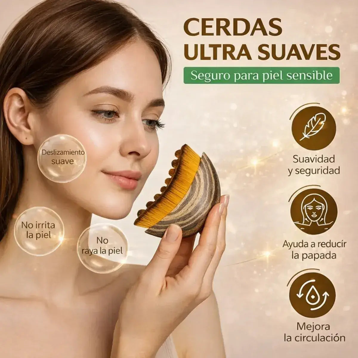 Cepillo facial de drenaje linfático con cerdas ultrasuaves y duraderas - Reduce la hinchazón matutina, activa la circulación y devuelve el glow natural a la piel