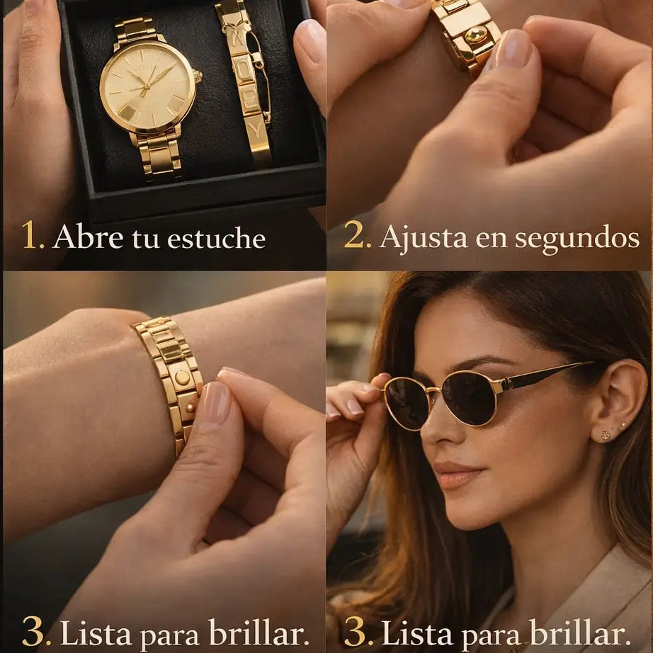 Set Edición Limitada Día de la Madre - Reloj |Pulsera | Collar con Medalla de Inicial & Gafas de Sol