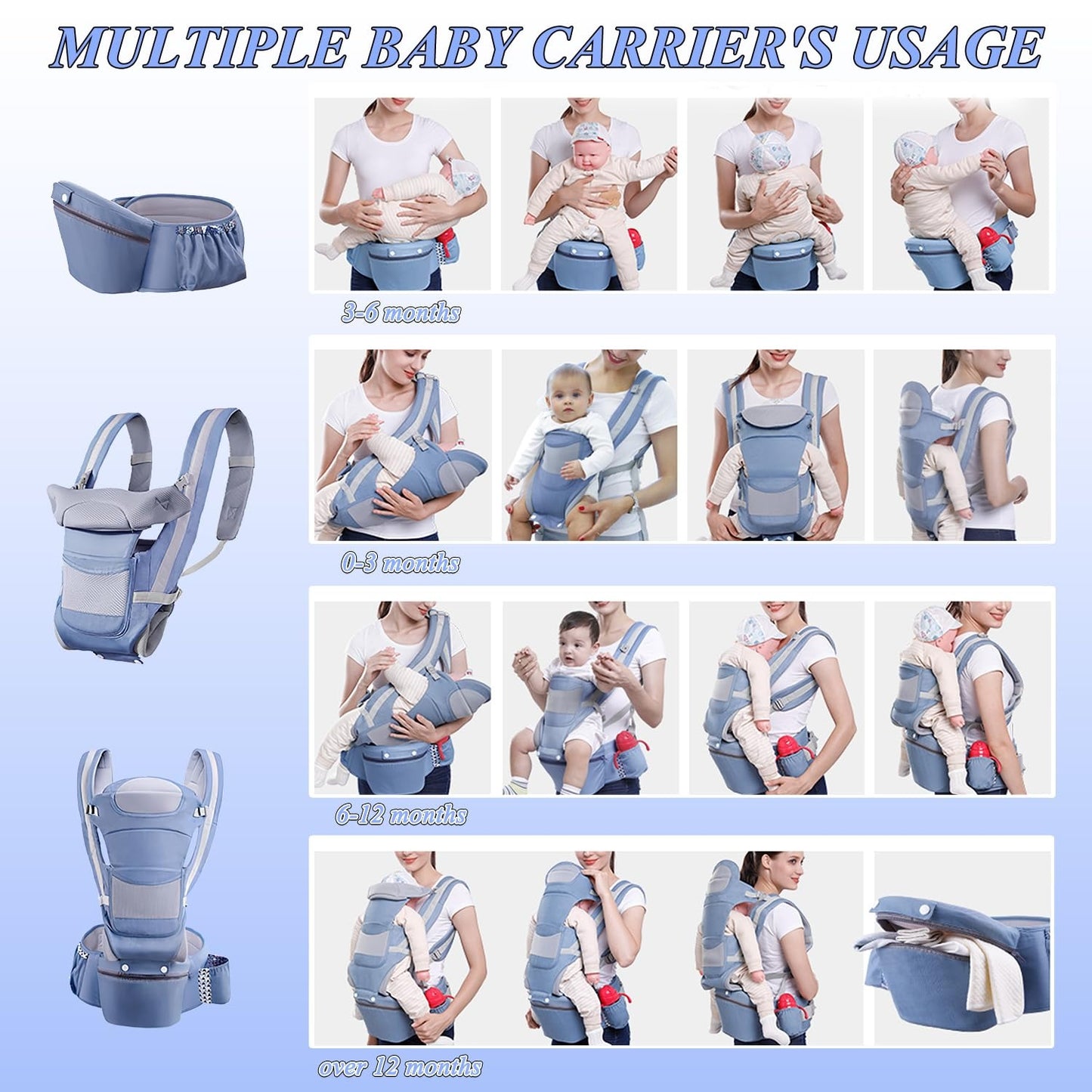 Canguro ergonómico premium con soporte de cadera para bebes 👶