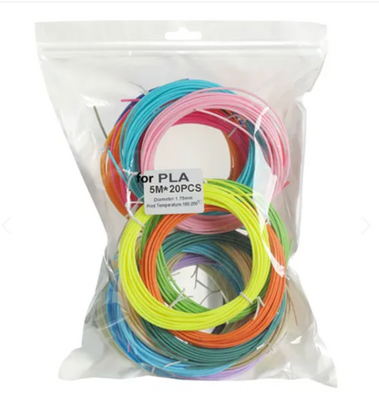Filamento PLA para Lápiz de Dibujo 3D - Kit x 20 colores de 5 metros C/U Total 100 metros