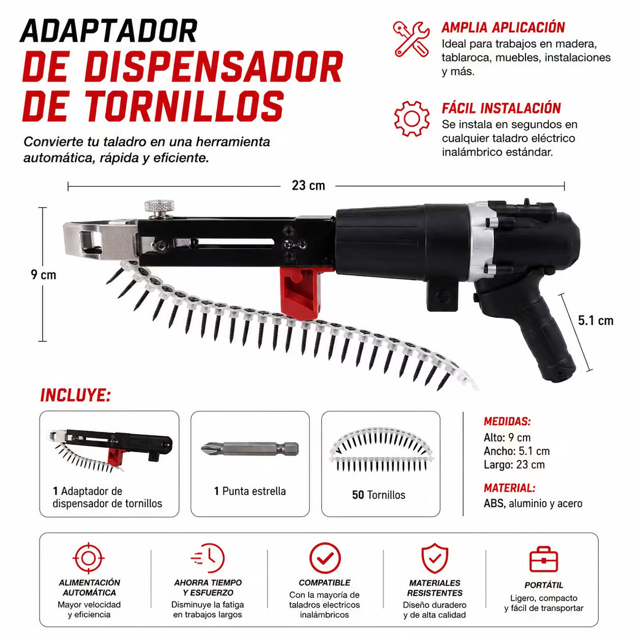 Adaptador Pistola de Tornillos para Taladro - Ideal para Panel - Techos y Divisiones