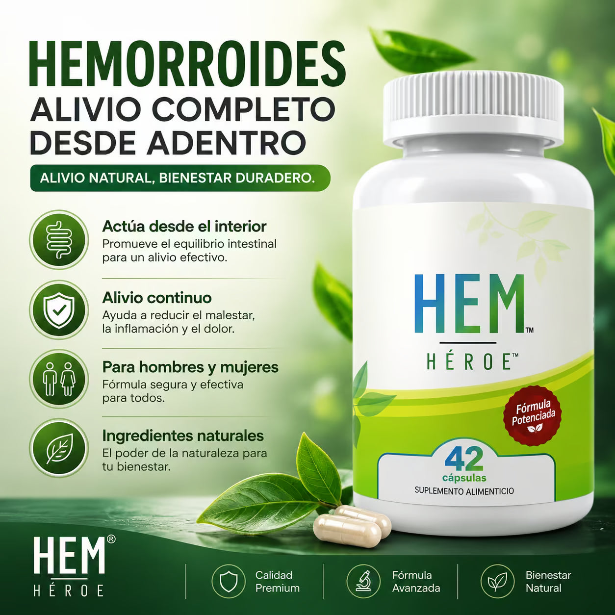 Hem Hero Trata Hemorroides de Raíz - Combate el Sangrado, la Picazón y el Dolor