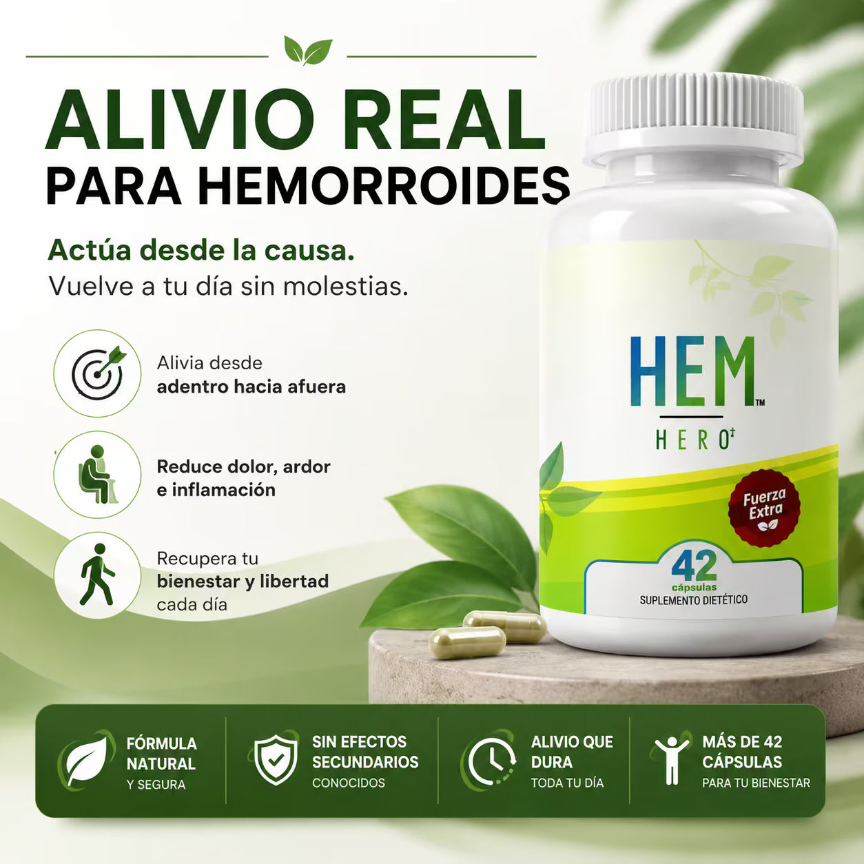 Hem Hero Trata Hemorroides de Raíz - Combate el Sangrado, la Picazón y el Dolor