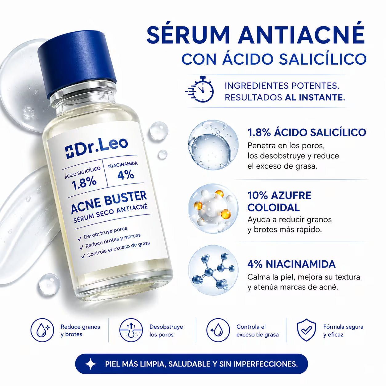 Tratamiento Acné Buster - Combate brotes, espinillas, granos y todo tipo de acné - 20 mL