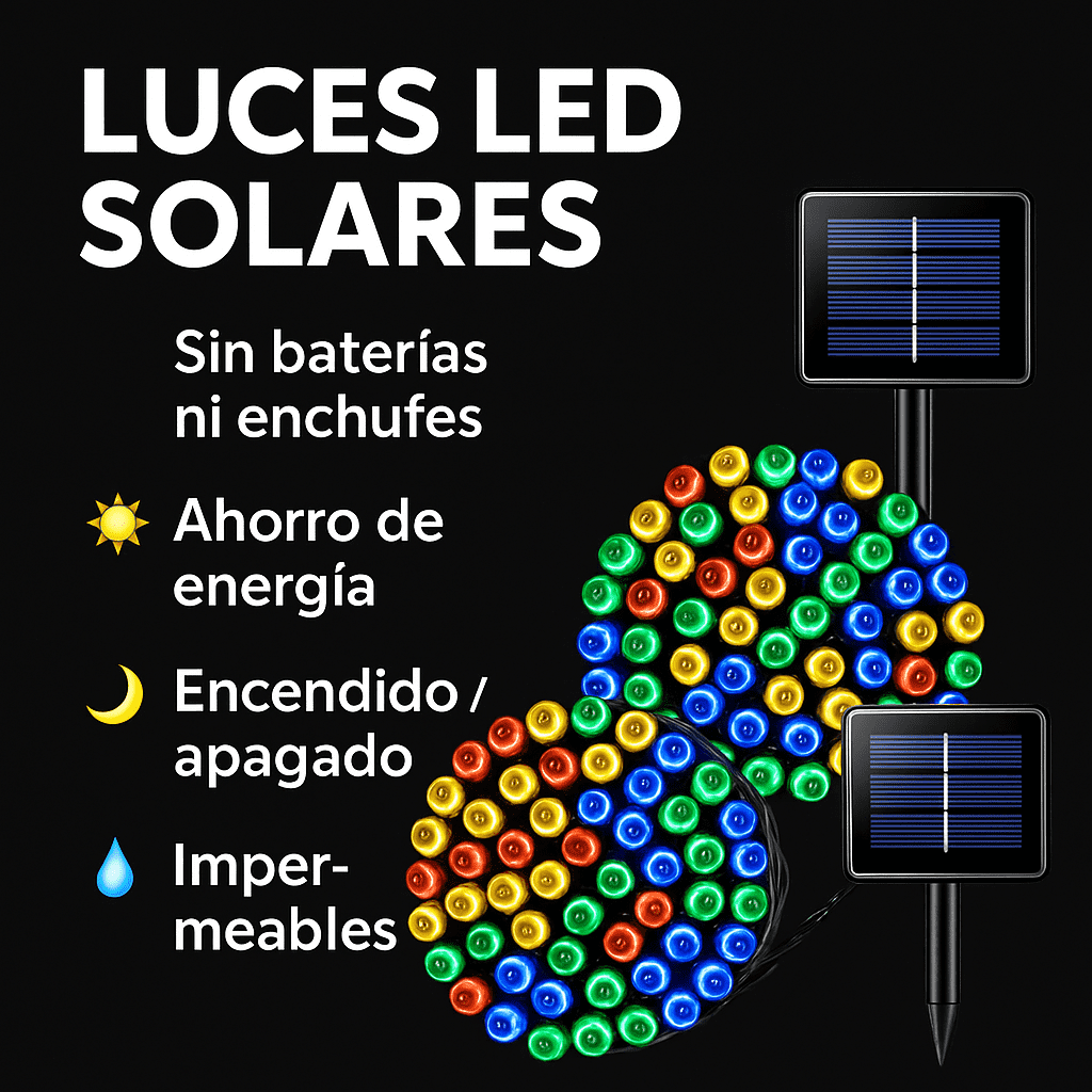 200 Luces LED Navideñas Con Panel Solar Con 50% OFF por Black Friday - Gratis Serúm de Ácido Hialurónico Gold