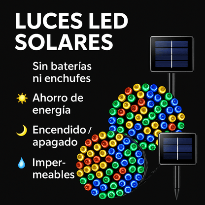 200 Luces LED Navideñas Con Panel Solar Con 50% OFF por Black Friday - Gratis Serúm de Ácido Hialurónico Gold