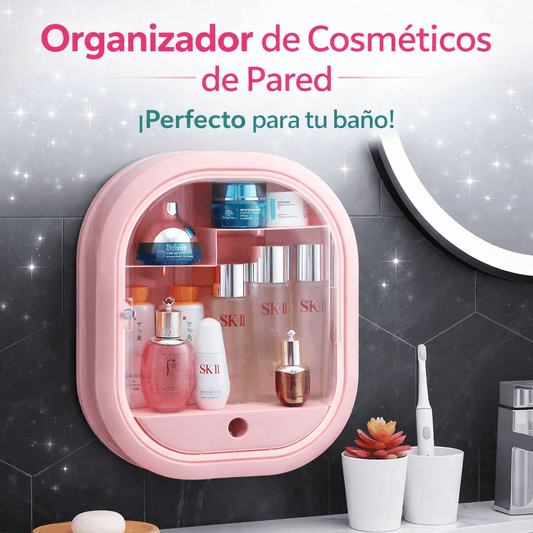 Organizador multifuncional de pared ideal para baño y tocador. Fácil instalación.