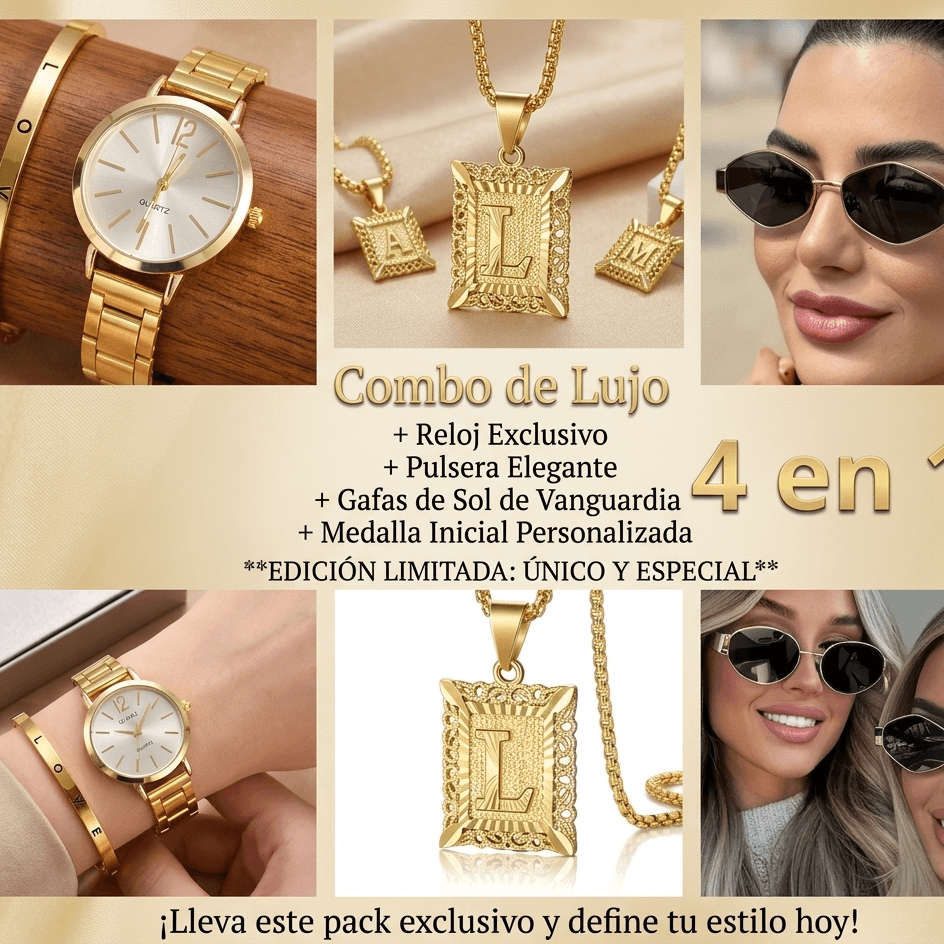 Set Edición Limitada Día de la Madre - Reloj |Pulsera | Collar con Medalla de Inicial & Gafas de Sol