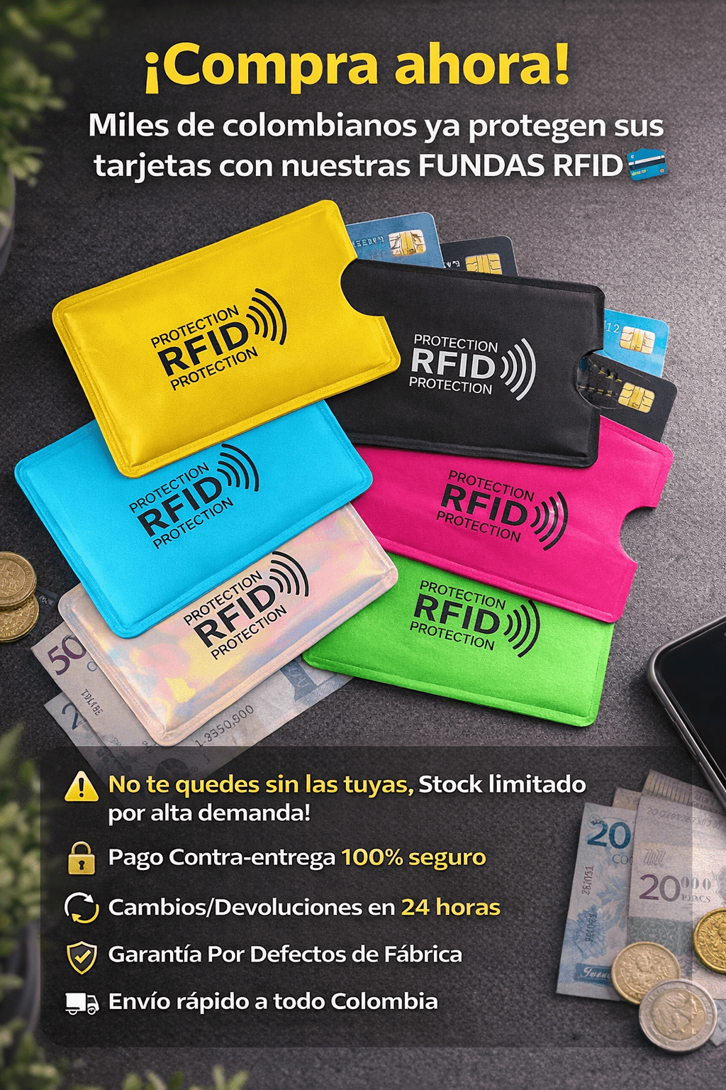 ⭐⭐PROTECTORES ANTIRROBO RFID ¡PROTEGE TUS TARJETAS HOY.⭐⭐🎁 ¡Llévate un Kit Adicional GRATIS! Promo 2x1 por Tiempo Limitado ⏳