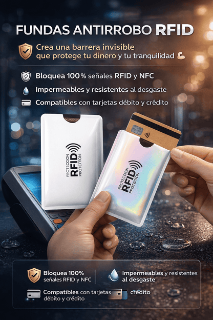⭐⭐PROTECTORES ANTIRROBO RFID ¡PROTEGE TUS TARJETAS HOY.⭐⭐🎁 ¡Llévate un Kit Adicional GRATIS! Promo 2x1 por Tiempo Limitado ⏳