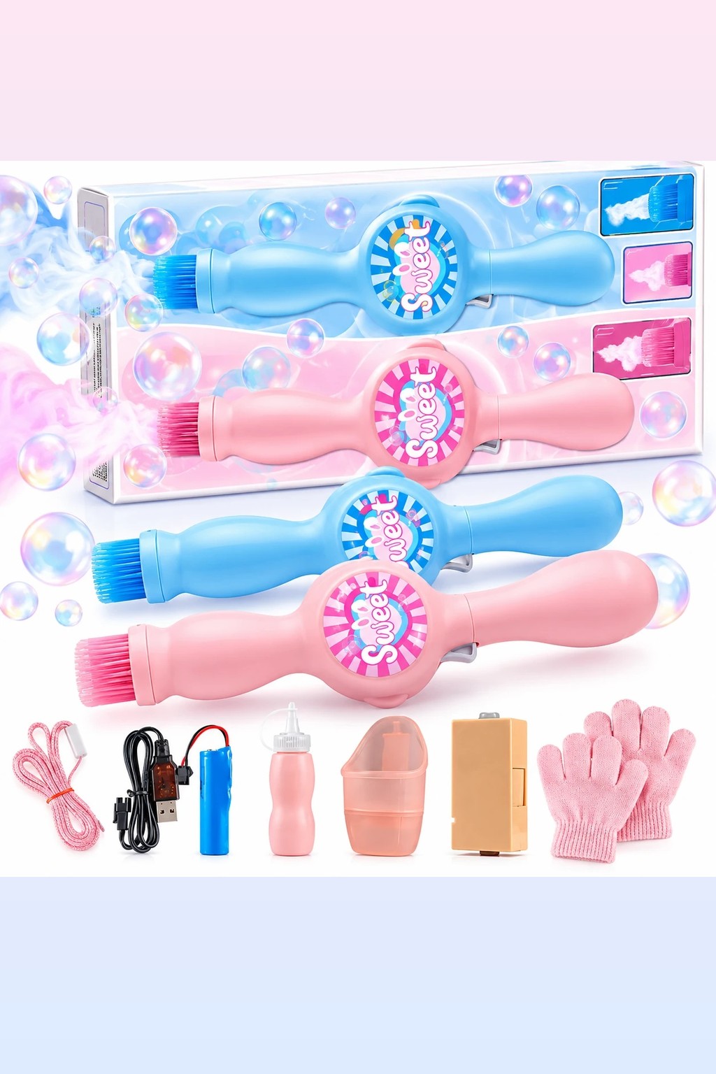 Burbujero de humo Sweet rosado y azul con sus accesorios