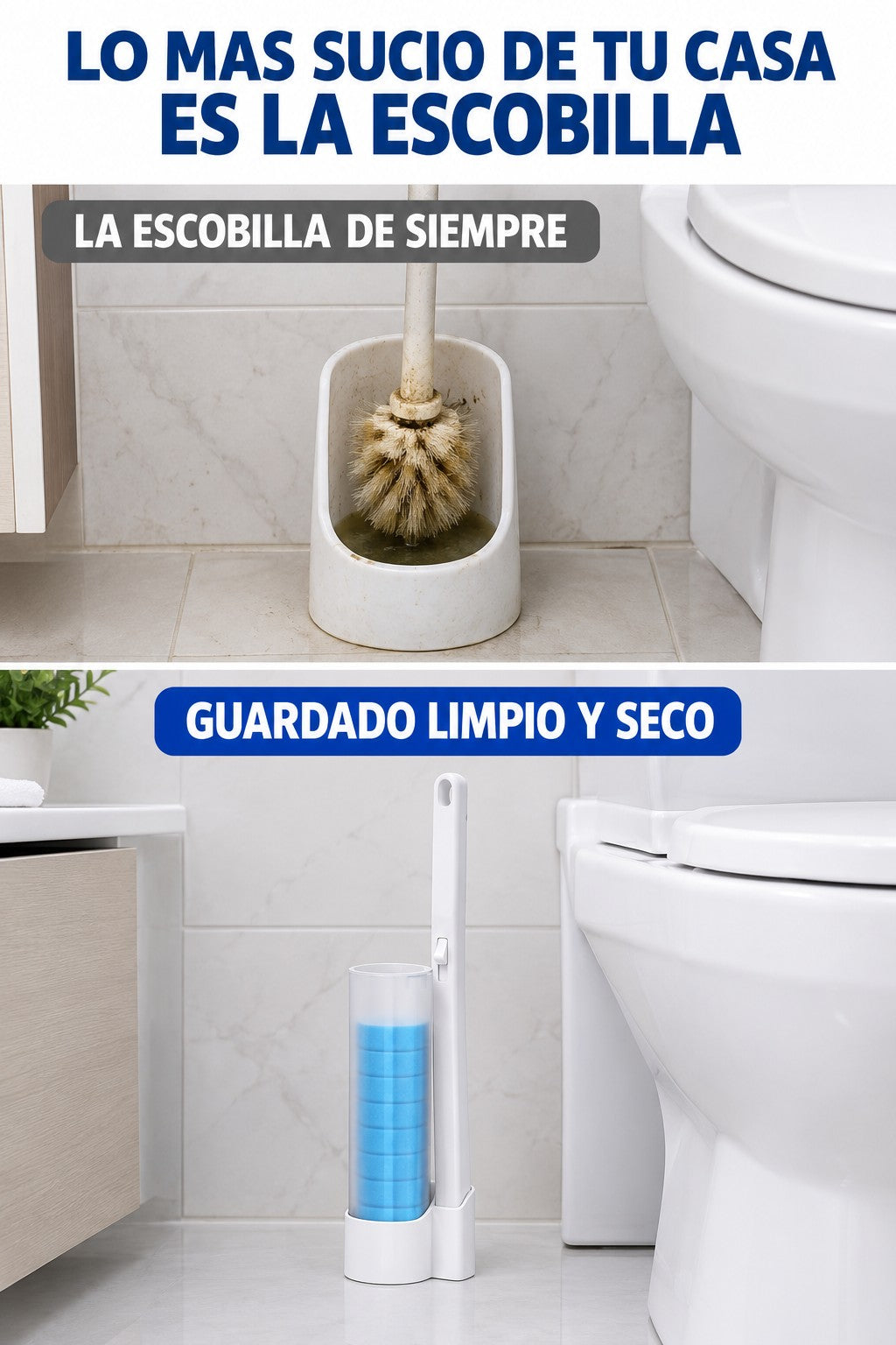 La escobilla de siempre frente al dispensador limpio y seco