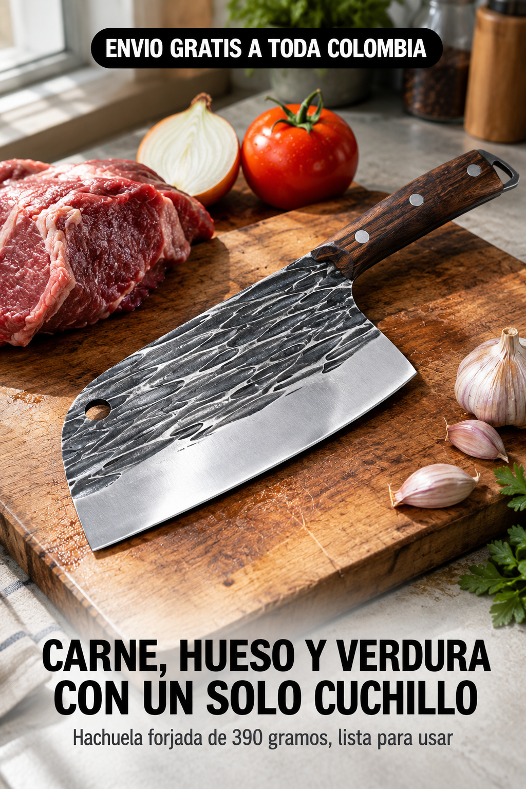 Hachuela de Chef Forjada - Corta carne, hueso y verdura