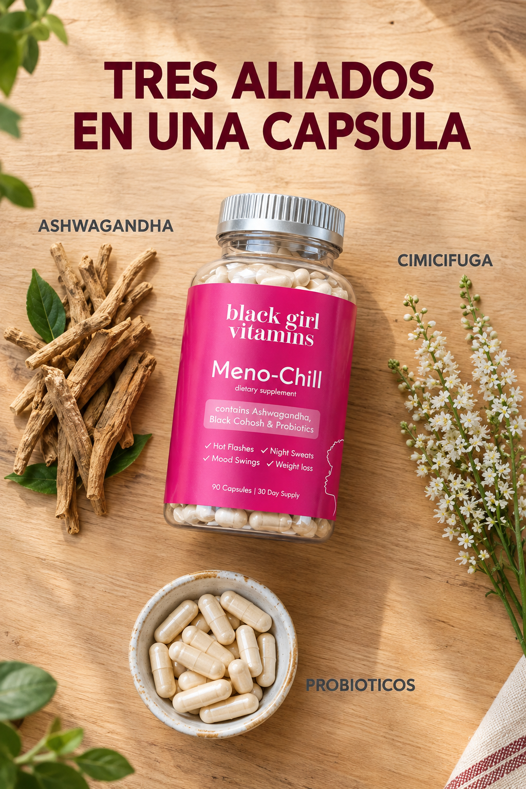 Ashwagandha, cimicifuga y probioticos
